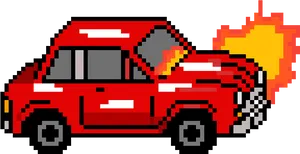 Red Pixel Car Crash Illustration PNG Image