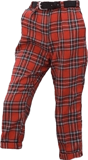 Red Plaid Pantswith Black Belt.png PNG with transparent background