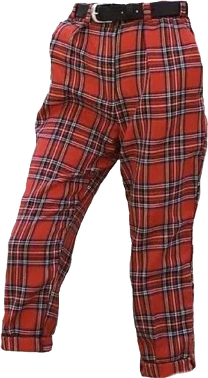 Red Plaid Pantswith Black Belt.png PNG Image