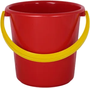 Red Plastic Bucket Yellow Handle.png PNG Image