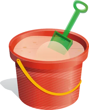 Red Plastic Bucketwith Green Shovel PNG Image