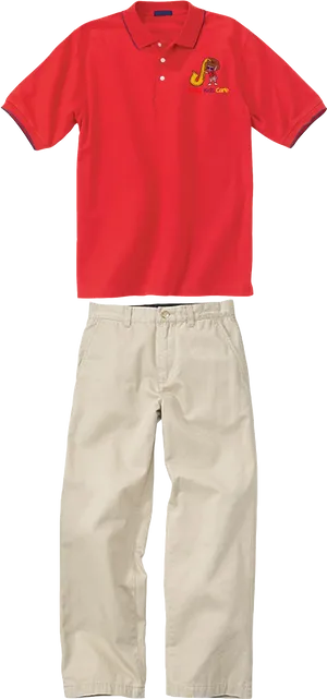 Red Polo Shirt Khaki Pants Outfit PNG Image