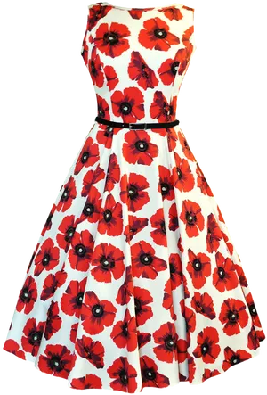 Red Poppy Print Summer Dress PNG Image