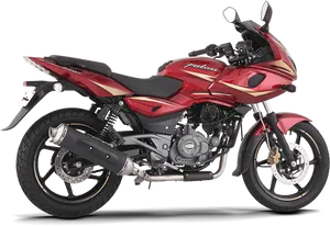 Red Pulsar Motorcycle Profile View PNG Image