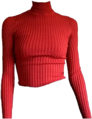 Red Ribbed Turtleneck Cropped Sweater.png PNG Image