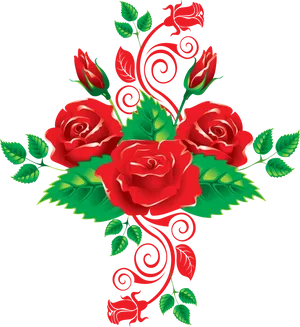 Red Rose Vector Floral Design PNG Image