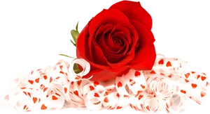 Red Rose White Ribbon Hearts PNG Image