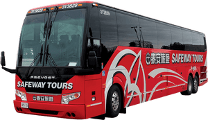 Red Safeway Tours Bus PNG image with transparent background