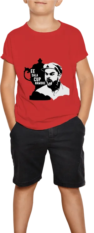 Red Shirt Graphic Design Child Model PNG Image