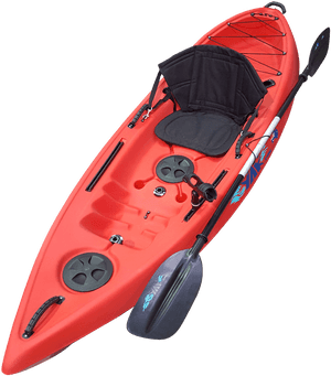 Red Sit On Top Kayak With Paddle PNG with transparent background