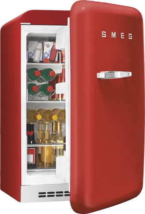 Red Smeg Fridge Open Door PNG Image