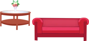 Red Sofaand Coffee Table Setup PNG Image