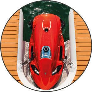 Red Speedboat Aerial View Docked PNG image with transparent background