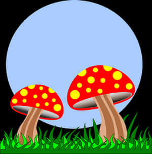 Red Spotted Mushrooms Night Illustration PNG with transparent background