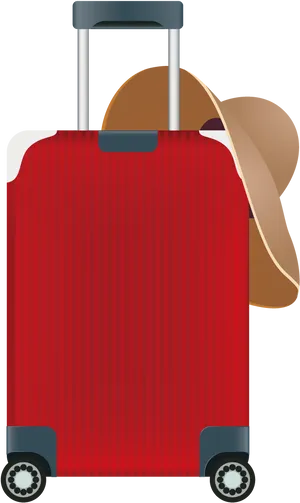 Red Suitcasewith Sun Hat Travel Ready PNG Image