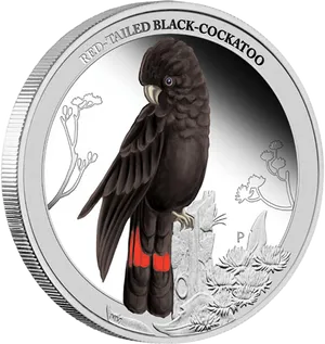 Red Tailed Black Cockatoo Coin PNG Image