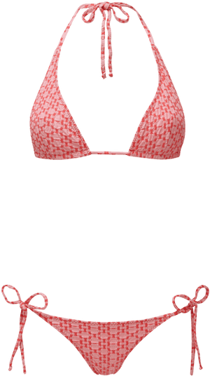 Pamela Red Two-tone Seersucker String Bikini - Bikini PNG