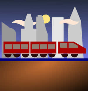 Red Train Cityscape Illustration PNG image with transparent background