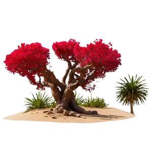 Red Tree In Desert Oasis Png 06252024 PNG Image