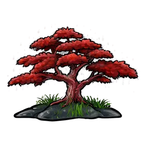 Red Tree In Rainy Scene Png 06252024 PNG Image