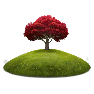 Red Tree In Vibrant Meadow Png Use PNG Image