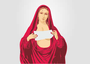 Red Veiled Woman Holding Blank Sign PNG image with transparent background