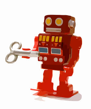 Red Vintage Toy Robot With Windup Key PNG with transparent background