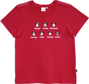 Red Weekday Character T Shirt PNG Image