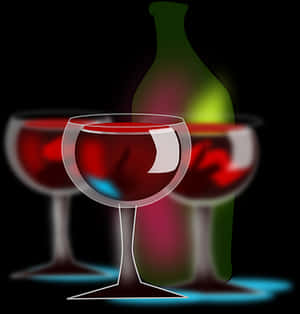 Red Wine Glassesand Bottle Artistic Illustration PNG image with transparent background