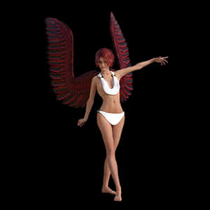 Red Winged Angel Woman PNG image with transparent background