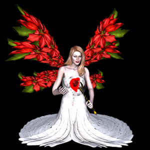 Red Winged Fairyin White Dress PNG image with transparent background