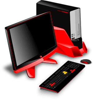 Redand Black Gaming Setup PNG image with transparent background