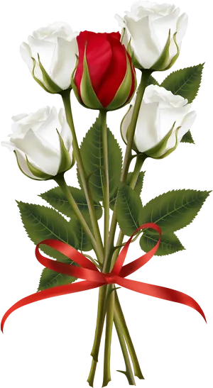 Redand White Roses Bouquet PNG Image