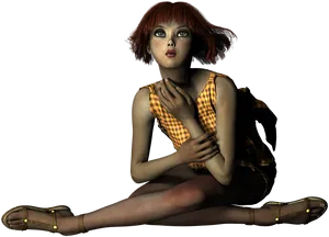 Redhead Animated Character Sitting Pose PNG Image