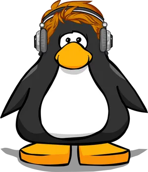 Redhead Penguin Listeningto Music PNG Image