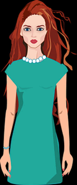 Redhead Womanin Teal Dress PNG image with transparent background