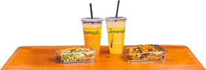 Refreshing Lemonadeand Healthy Saladson Table PNG Image