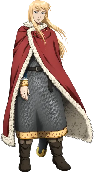 Regal Anime Characterin Red Cloak PNG Image