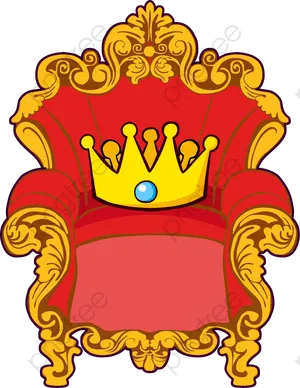 Regal Throne With Golden Crown Illustration PNG Image