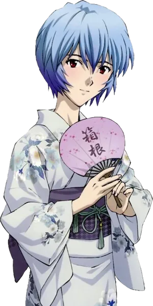 Rei Ayanami Traditional Kimono Fan PNG Image