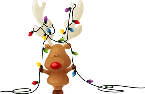 Reindeer Cartoonwith Christmas Lights PNG Image