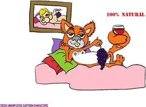 Relaxed Cartoon Foxwith Grapesand Wine PNG Image