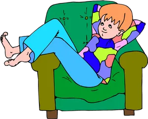 Relaxed Child On Green Armchair.png PNG Image