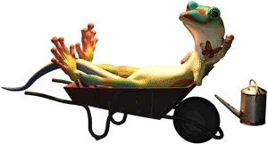 Relaxed_ Gecko_in_ Wheelbarrow.png PNG Image