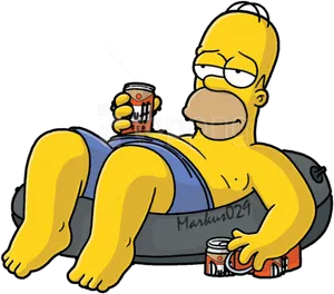 Relaxed Homer Simpsonwith Beer PNG Image