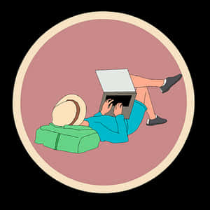 Relaxed Laptop Usage Circle Background PNG image with transparent background