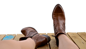 Relaxed Leather Boots Wooden Dock PNG image with transparent background