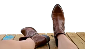 Relaxed Leather Boots Wooden Dock PNG Image