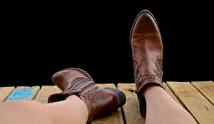 Relaxed Leather Boots Wooden Dock PNG image with transparent background