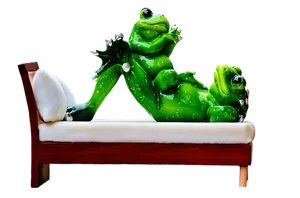 Relaxing Frogson Bench Figurine PNG Image